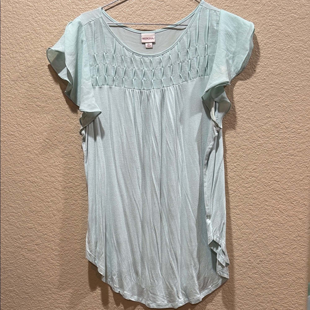 Merona Light Green Blouse with Ruffle Sleeves